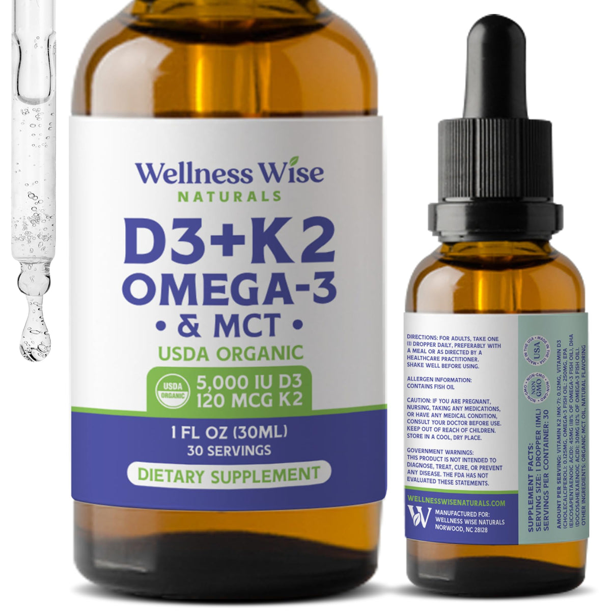 Wellness Wise Naturals Omega-3 D3 K2 bottle on display