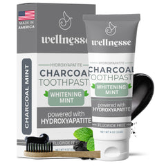 Front view of Wellnesse Activated Charcoal Toothpaste 4 oz pack