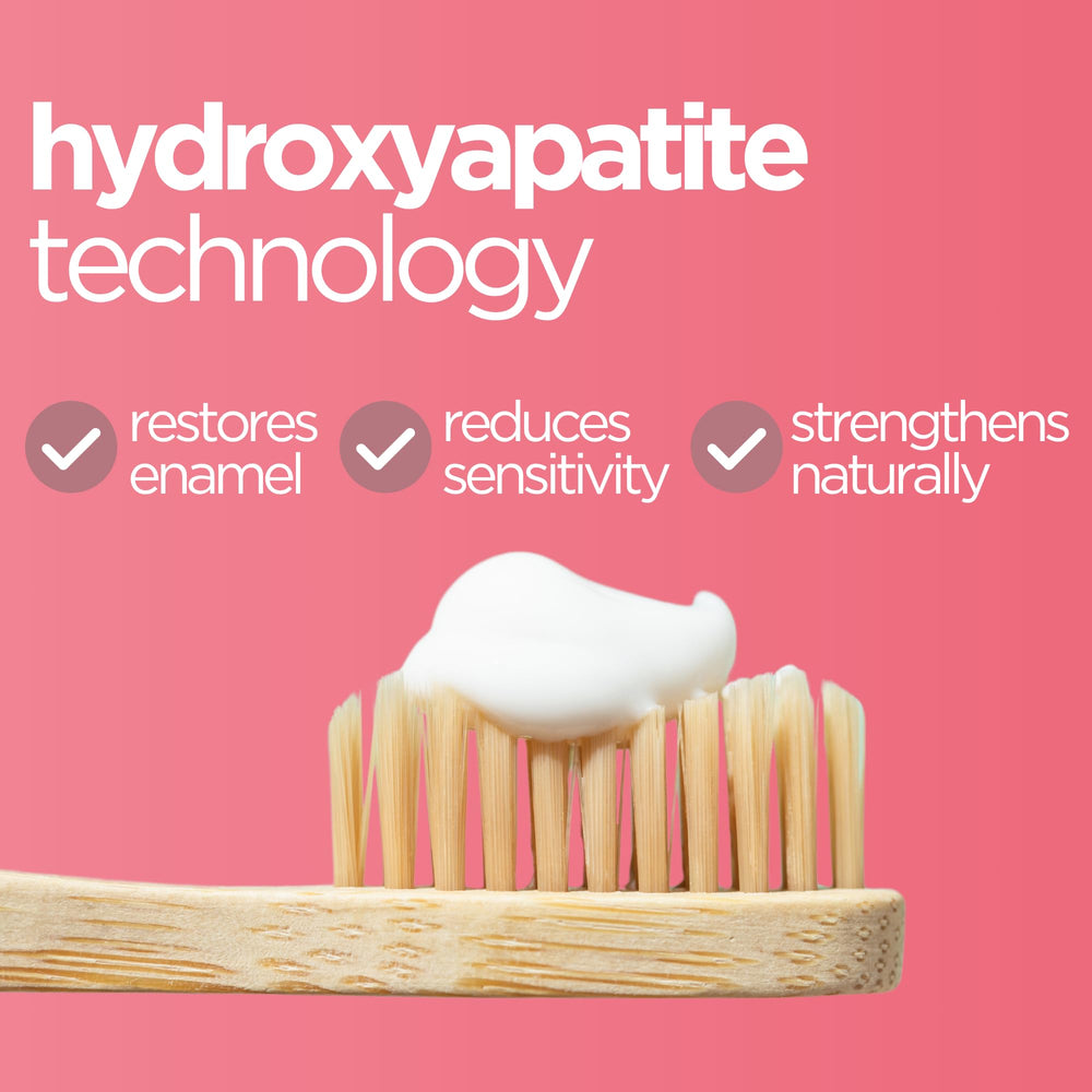 Illustration of hydroxyapatite strengthening enamel for kids toothpaste
