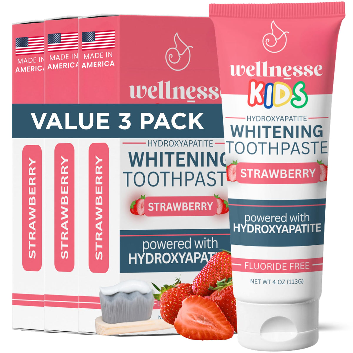 Wellnesse Kids Hydroxyapatite Toothpaste with Xylitol packaging pack of 3