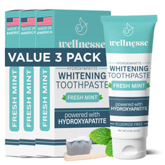 Wellnesse hydroxyapatite fluoride-free whitening toothpaste bottle