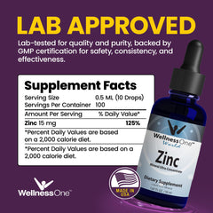 Zinc Drops bottle label showing ingredients and zinc content