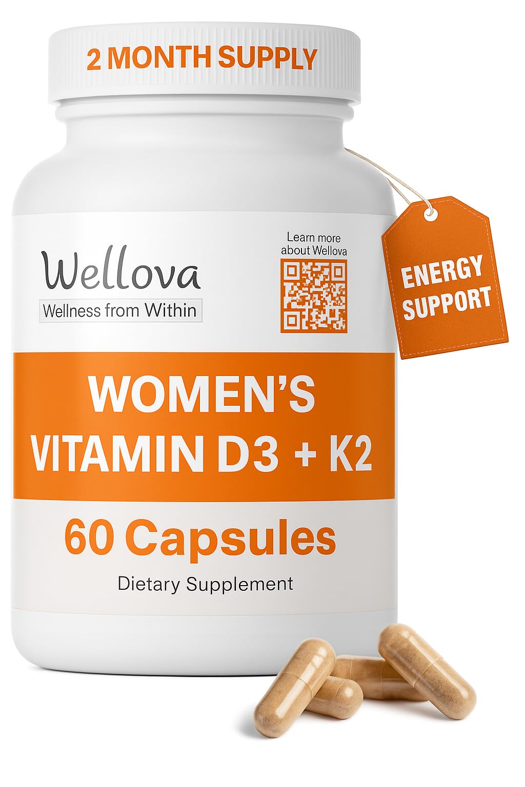 Wellova Women's D3 + K2 capsules – immune support and energy