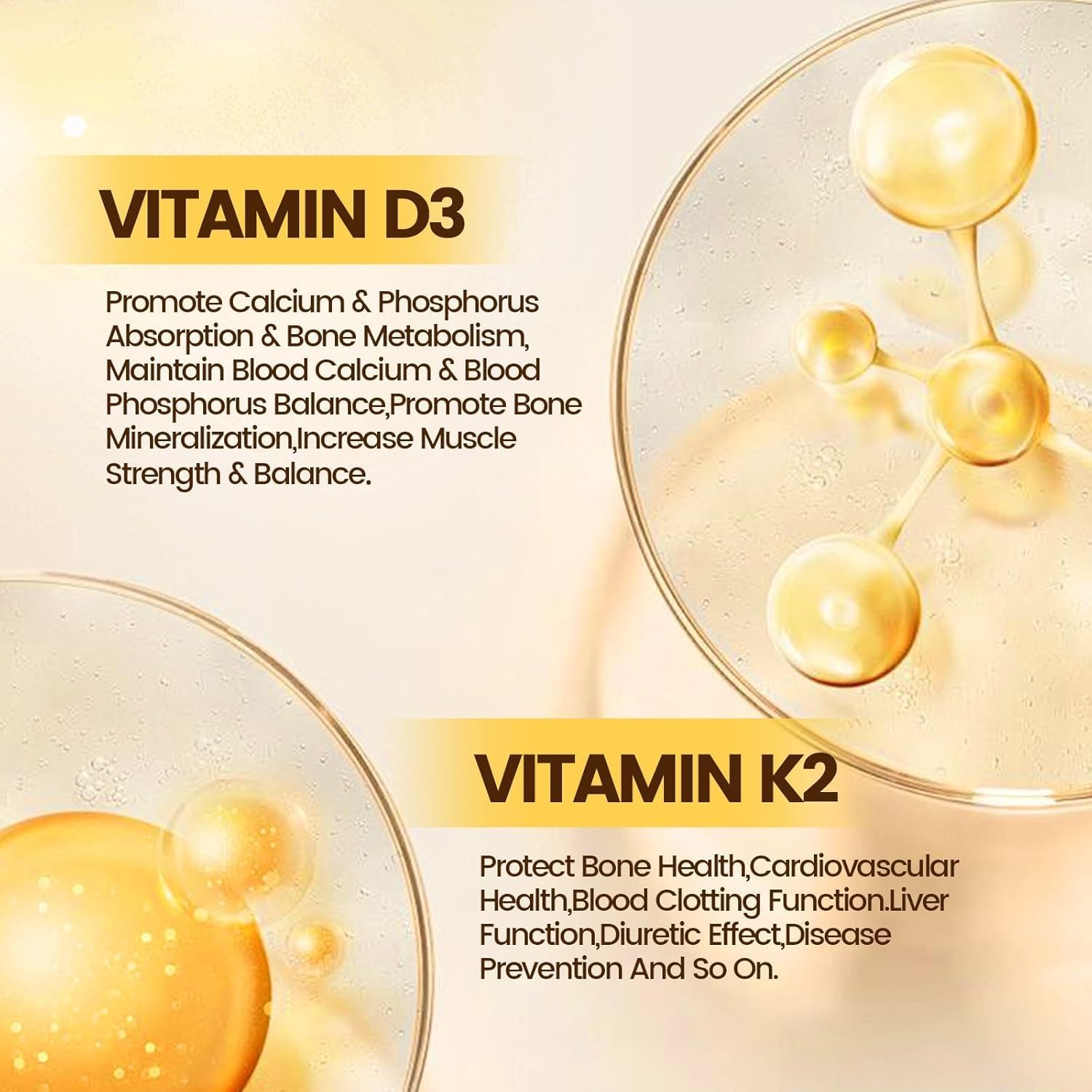 Bone and heart health benefits graphic for Wellova D3 + K2