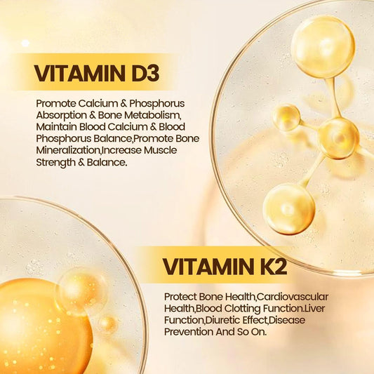 Bone and heart health benefits graphic for Wellova D3 + K2