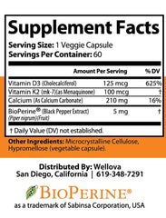 Made in USA: Wellova D3 + K2 capsule bottle