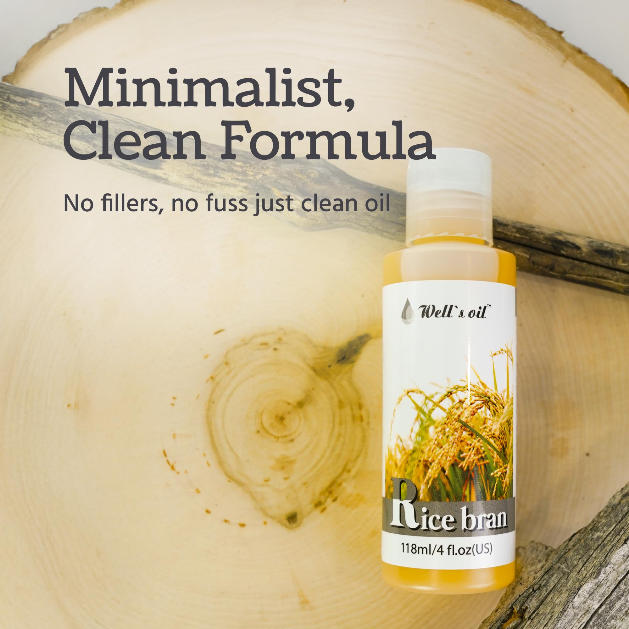 Well’s Oil Rice Bran Oil applied to hair, helps tame dryness and frizz