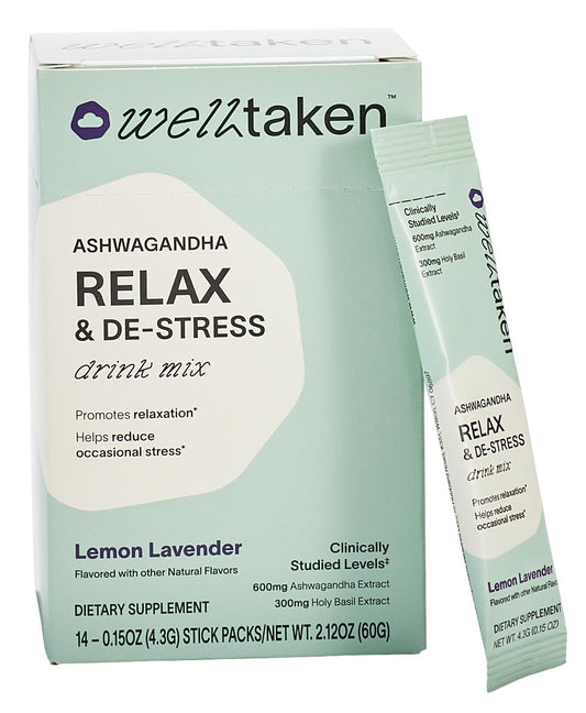 Front of WellTaken Relax & De-Stress Lemon Lavender 14-serving box
