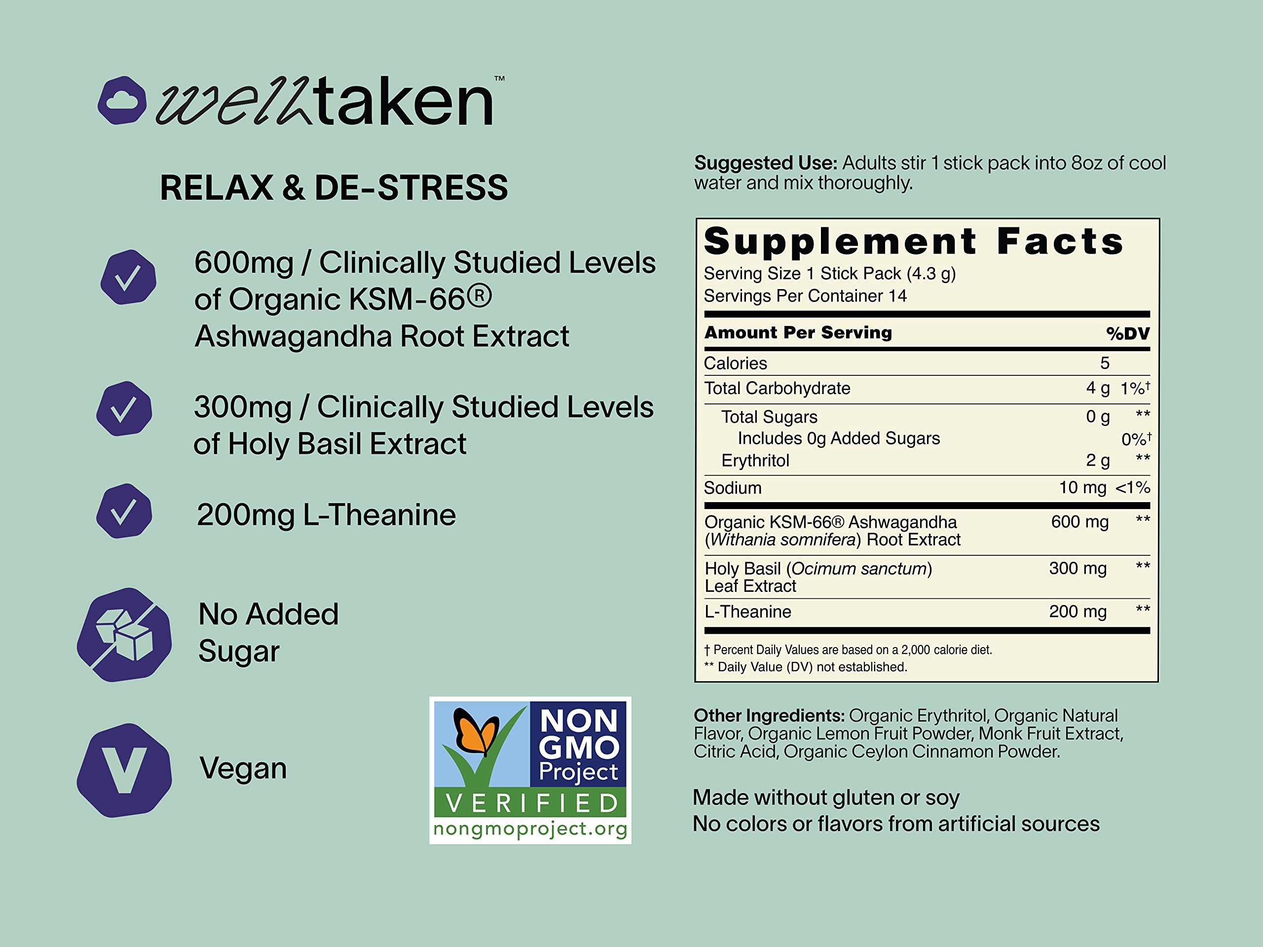 Key ingredients: 600 mg Ashwagandha (KSM-66), 200 mg L-Theanine, 300 mg Holy Basil