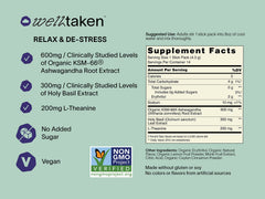Key ingredients: 600 mg Ashwagandha (KSM-66), 200 mg L-Theanine, 300 mg Holy Basil