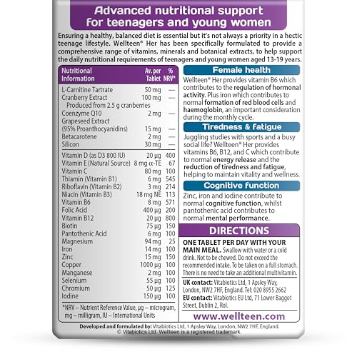 Wellteen Her bottle – back label with ingredients