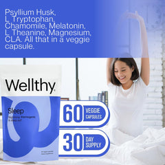 Lifestyle image of a peaceful bedtime scene with Wellthy product