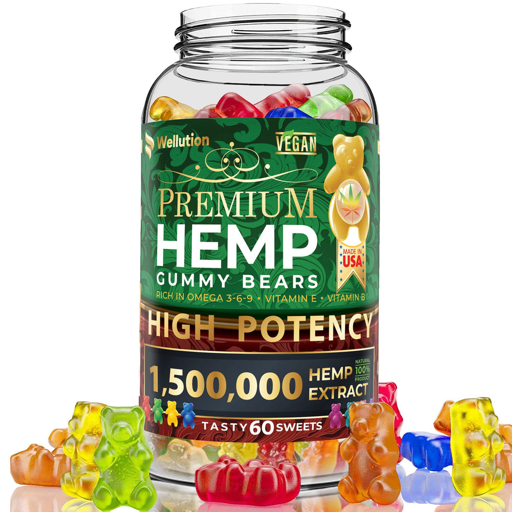 WELLUTION Hemp Gummies bottle front view with 60 count