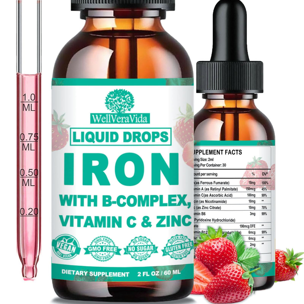 WellVeraVida Strawberry Liquid Iron bottle
