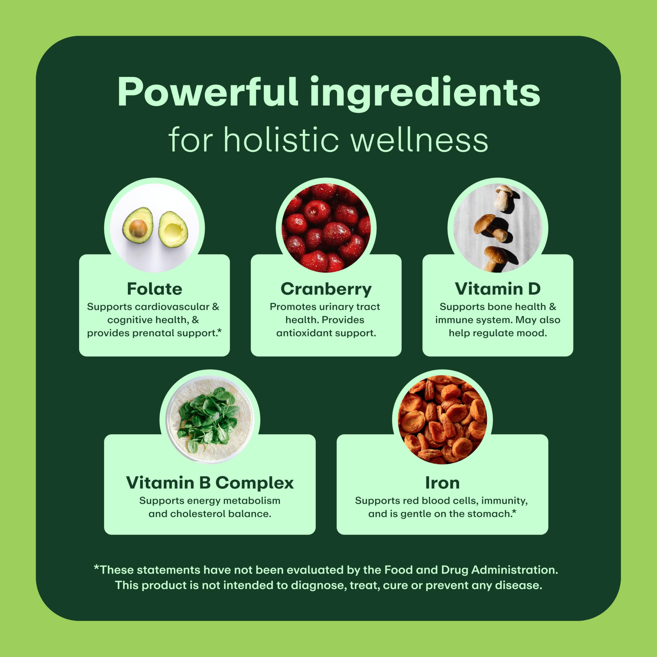 Close-up of bottle label highlighting benefits: immunity, heart, bone health