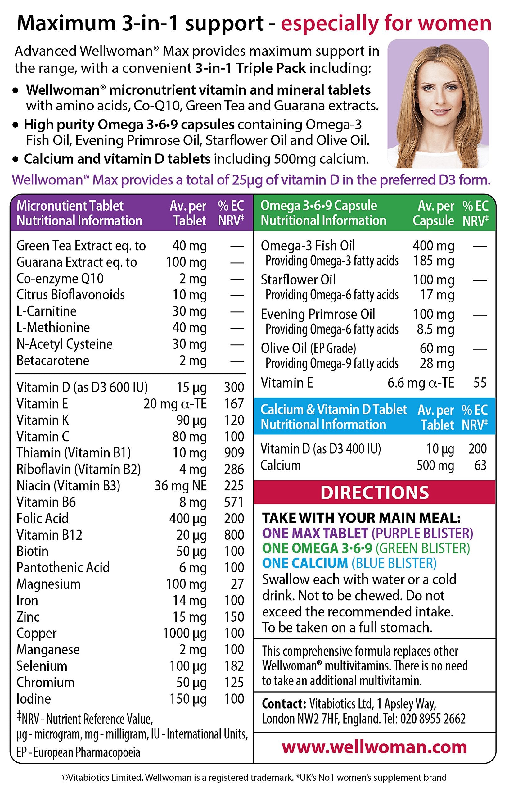 Close-up of Wellwoman Max vitamins and minerals tablets