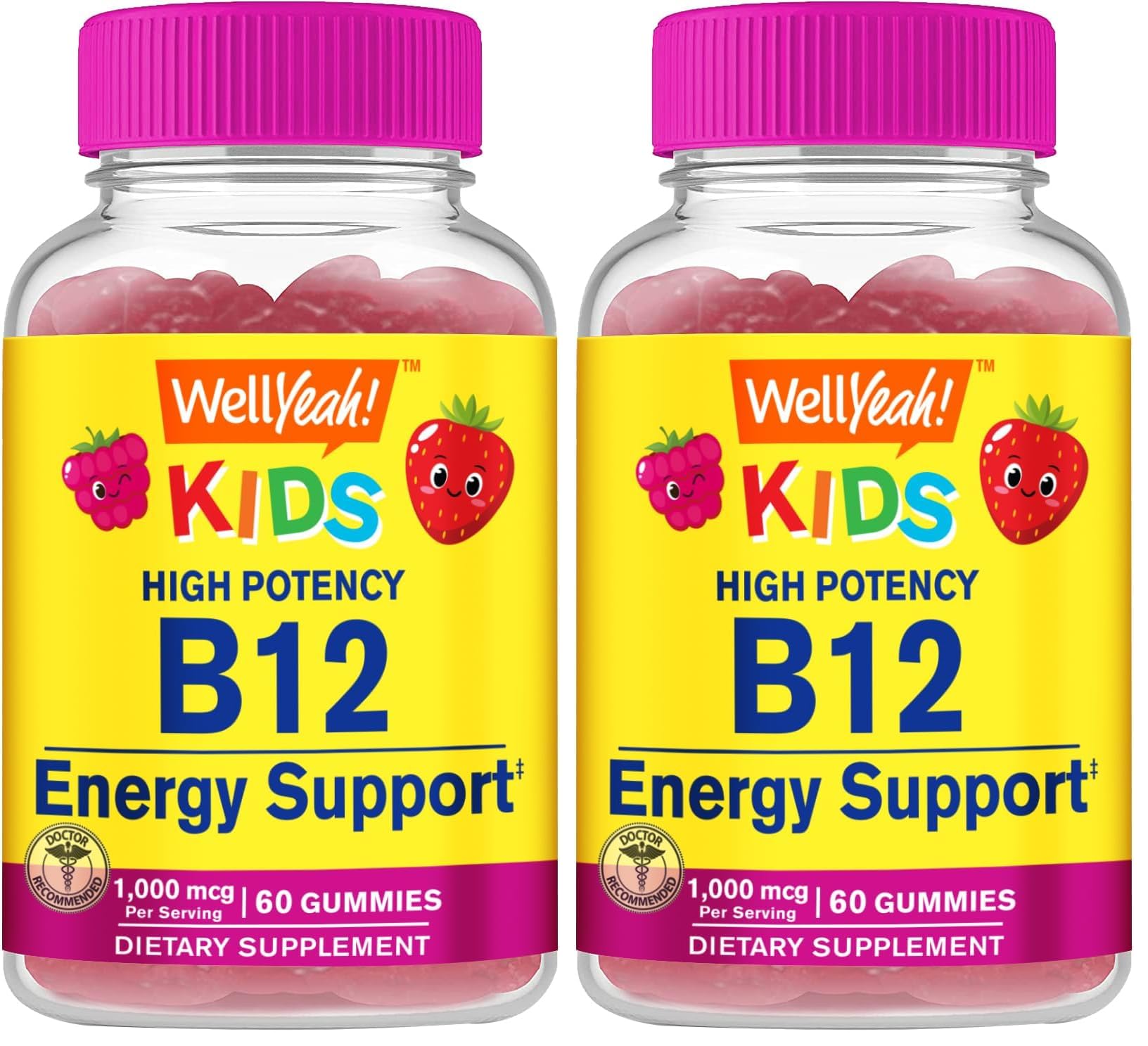 WellYeah Vitamin B12 Gummies for Kids berry flavor bottle