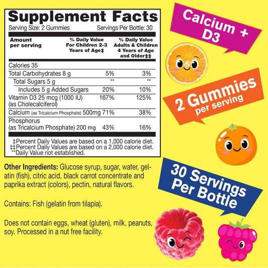 WellYeah Calcium D3 kids gummies package label