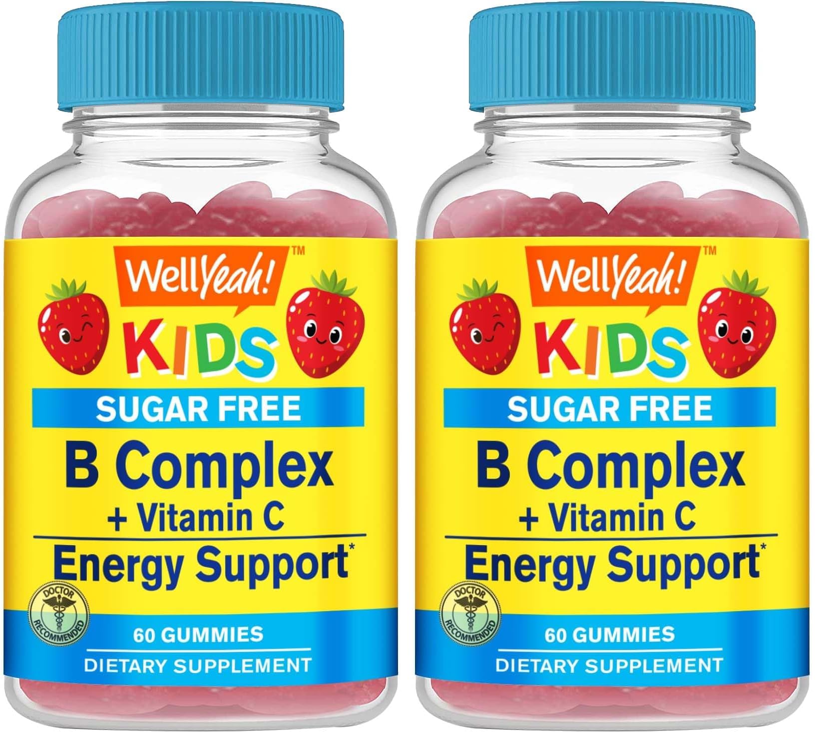 WellYeah Kids Vitamin B Complex Sugar-Free Gummies strawberry-flavored front packaging