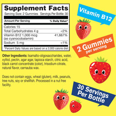 Gummies labeled vegan, non-GMO, sugar-free Vitamin B12 for kids