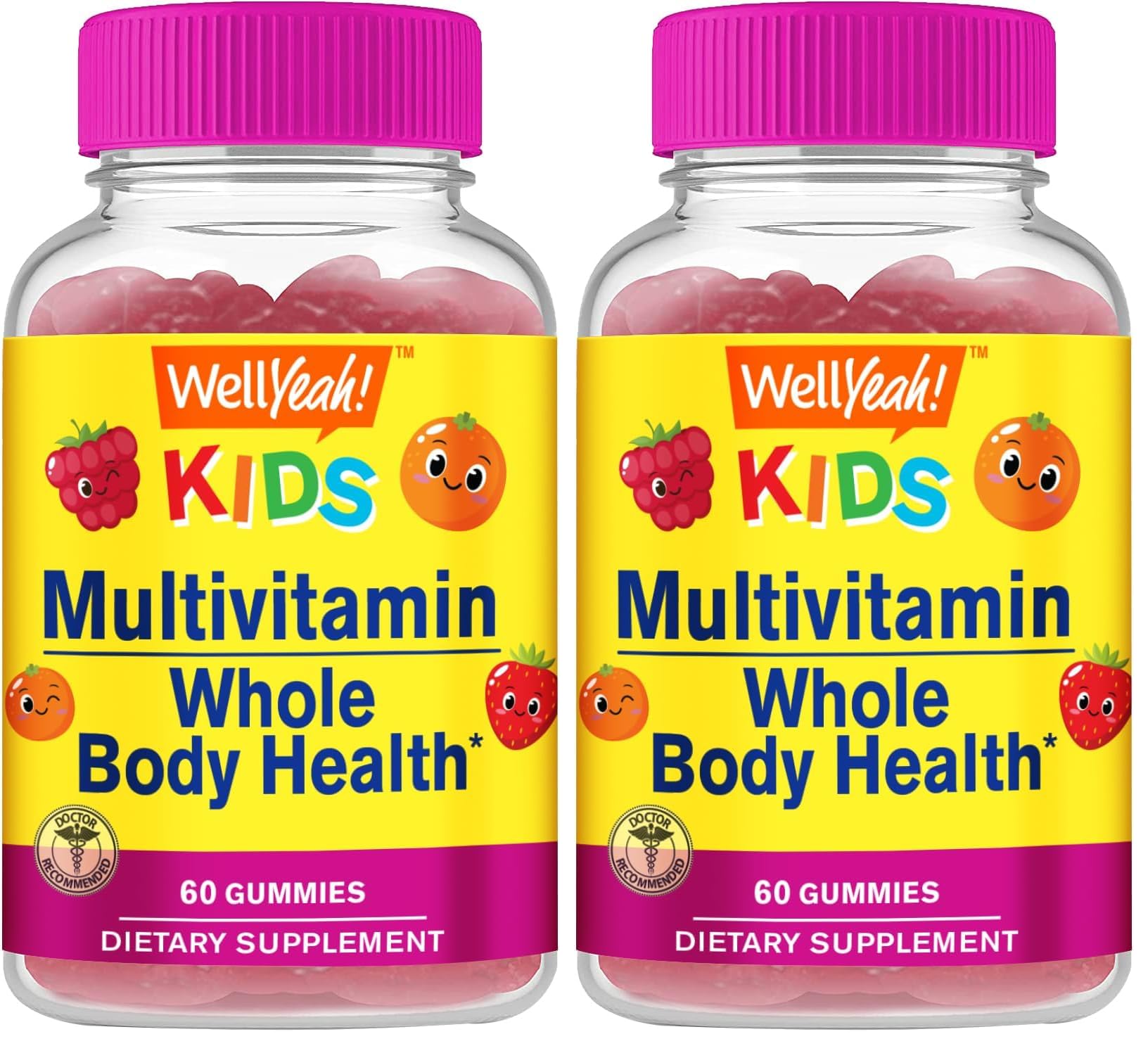 Front view of WellYeah Kids Multivitamin Gummies bottle with orange label