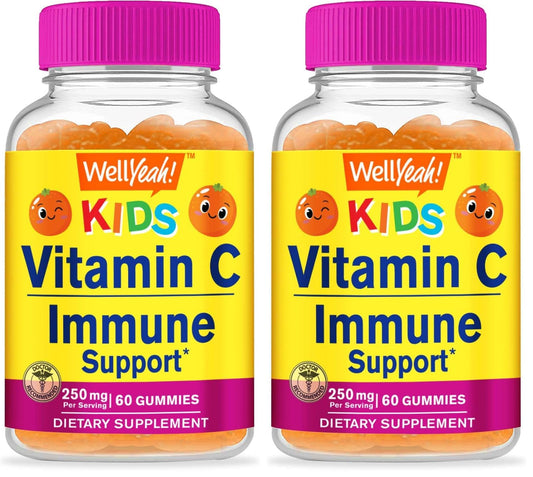 Bottle of WellYeah Kids Vitamin C Gummies (250mg), 60 Gummies, Pack of 2