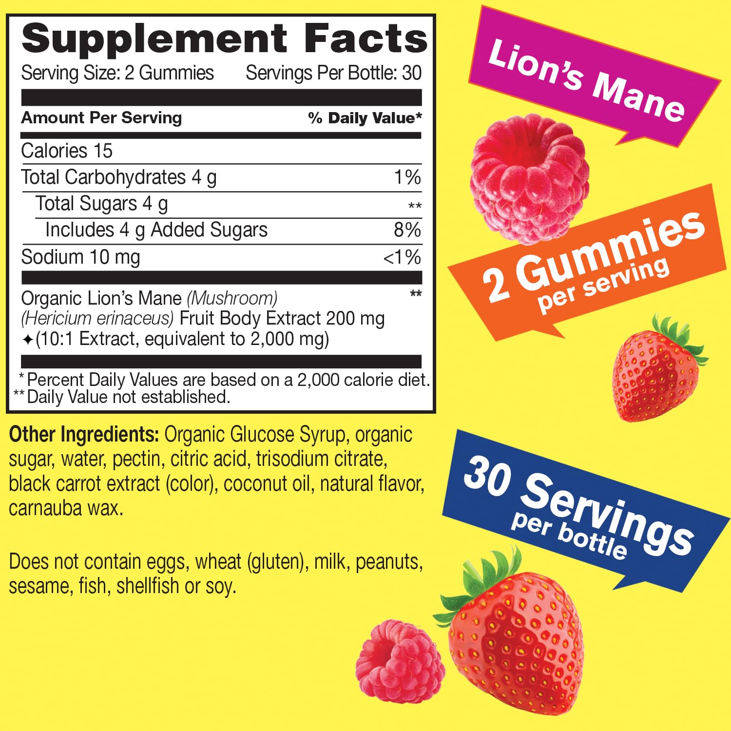 Back labeling of WellYeah Lions Mane Gummies Berry Flavor