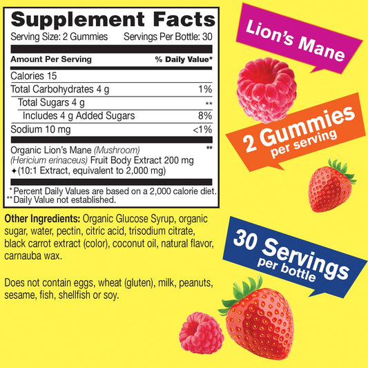 Back labeling of WellYeah Lions Mane Gummies Berry Flavor