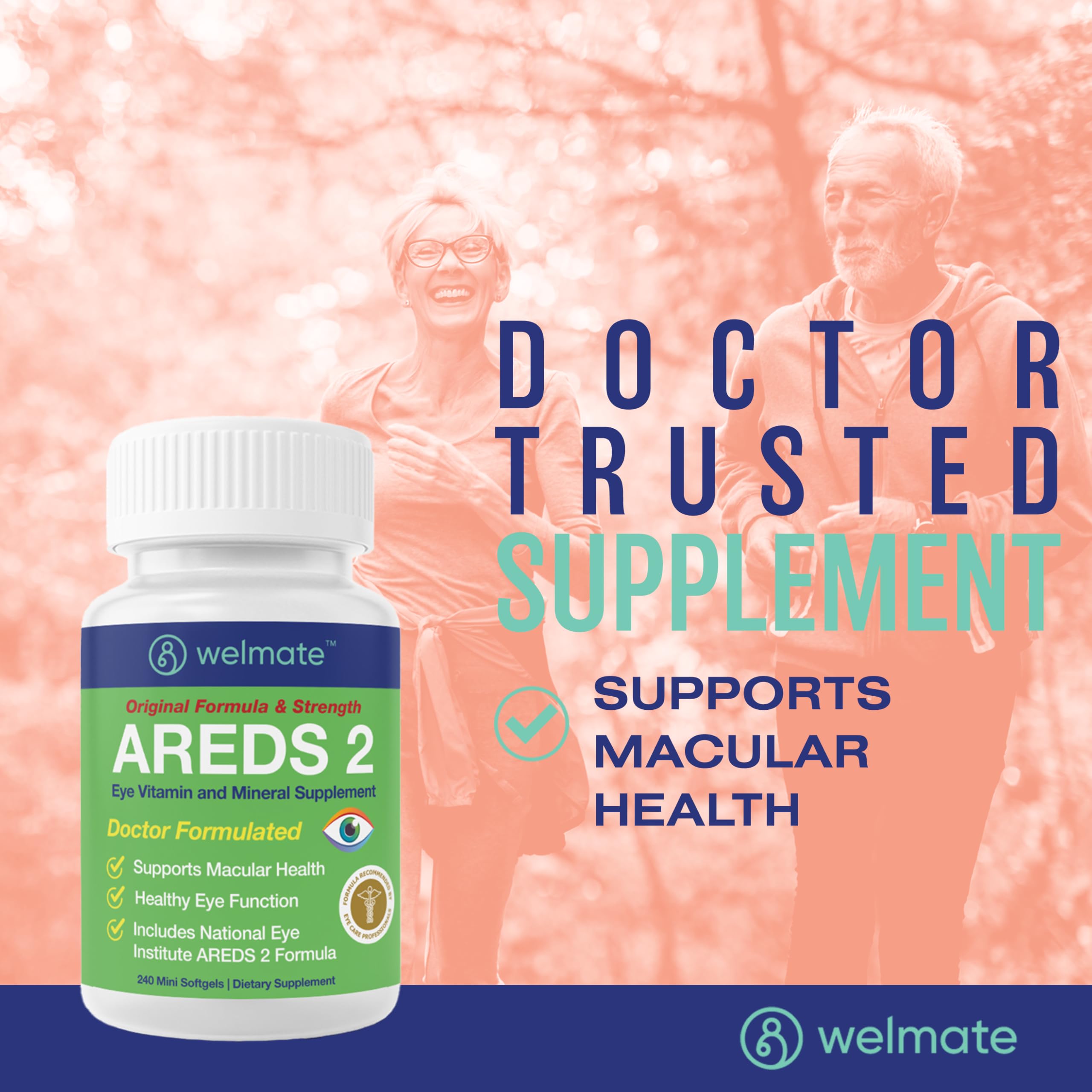Dosage guide showing two mini softgels daily with a meal.