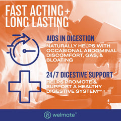 Front view of WELMATE probiotic bottle and capsules