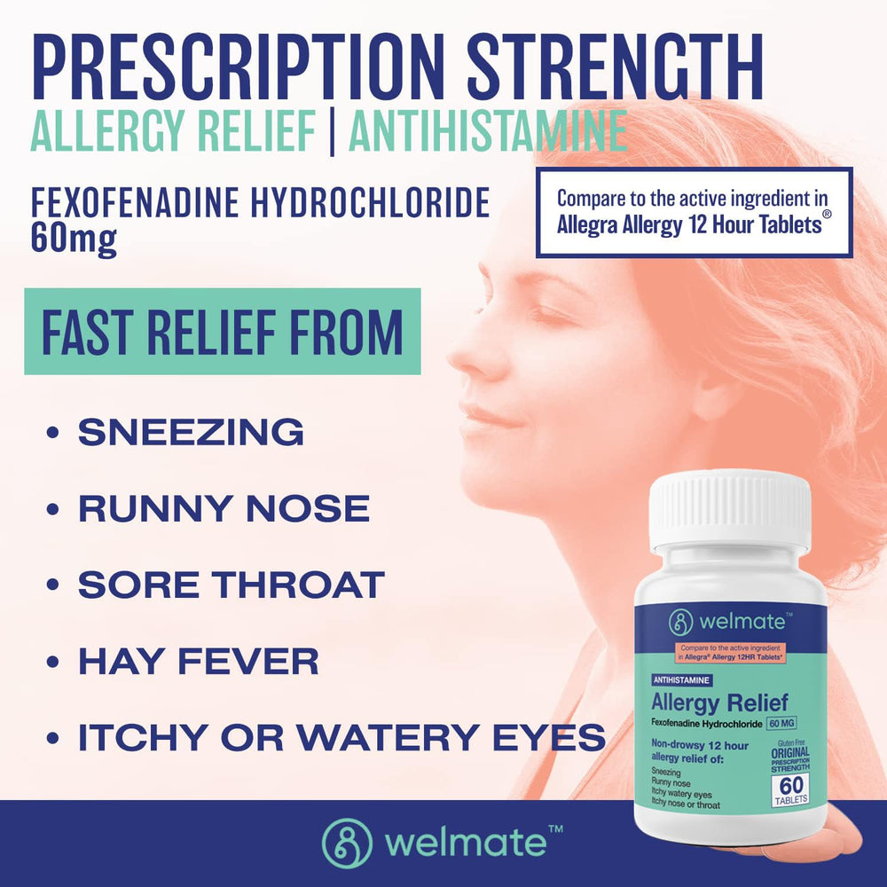 WelMate fexofenadine 60mg tablets in blister pack for reliable OTC use