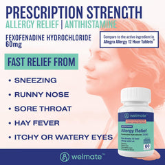 WelMate fexofenadine 60mg tablets in blister pack for reliable OTC use