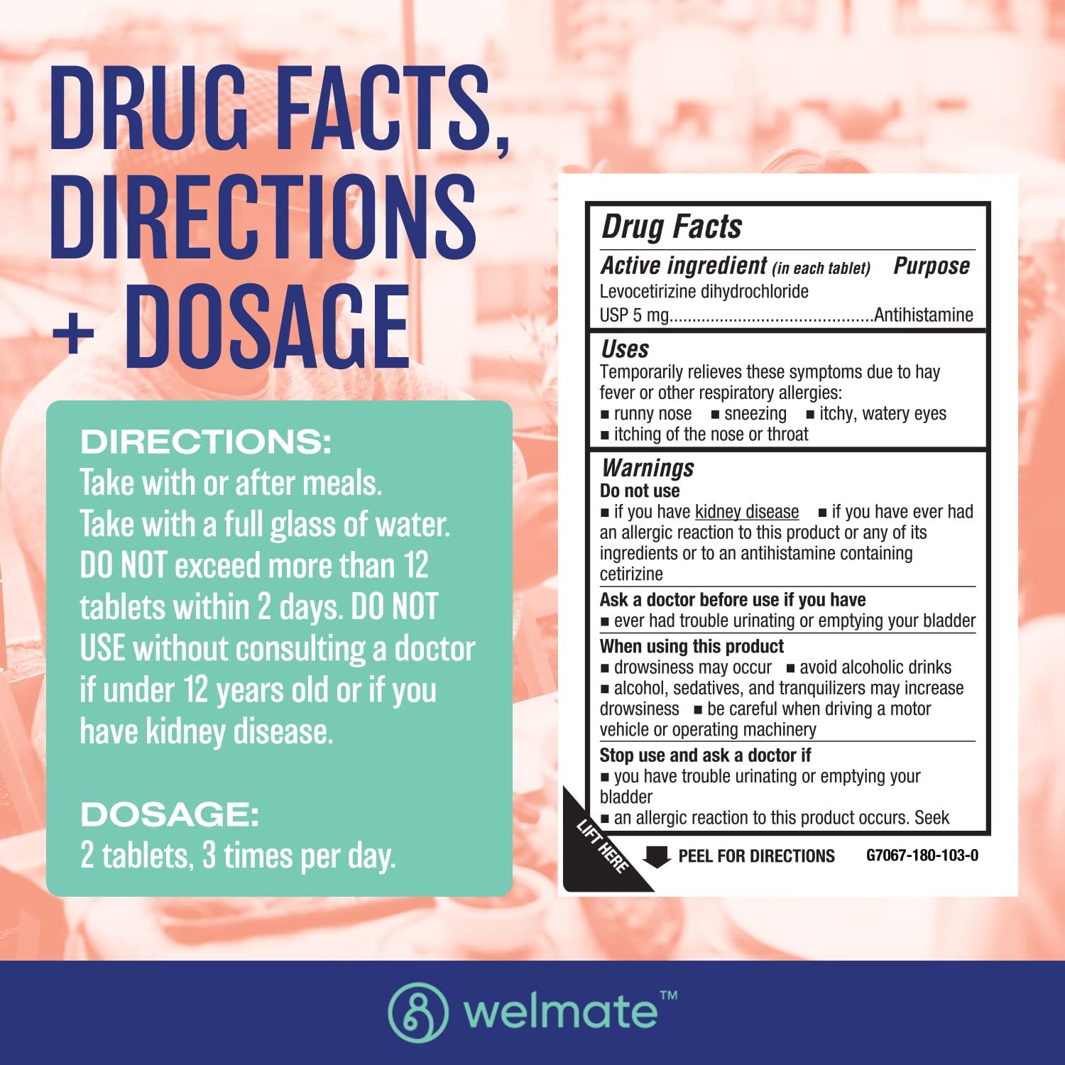 WELMATE levocetirizine 5mg tablets displayed non-drowsy relief for sneezing and itchy eyes