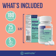 WELMATE Levocetirizine non-drowsy label indicates daytime use for steady allergy control.