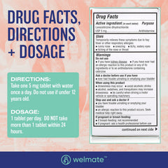 WELMATE Levocetirizine uses image demonstrates indoor and outdoor relief from common allergens.