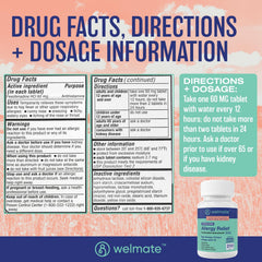 WELMATE medicine cabinet with 60mg tablets communicates non-drowsy daytime relief.