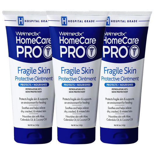 Welmedix Fragile Skin Ointment bottle provides daily barrier protection.