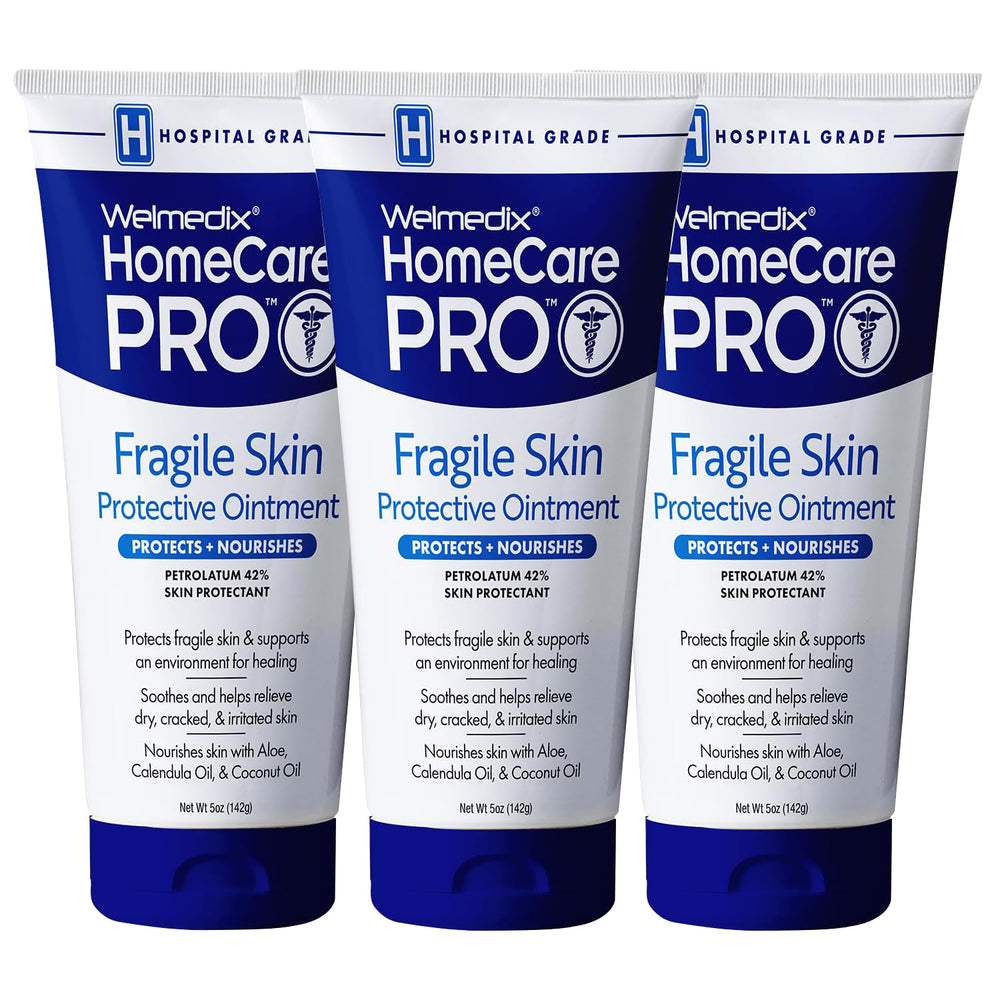 Welmedix Fragile Skin Ointment bottle provides daily barrier protection.