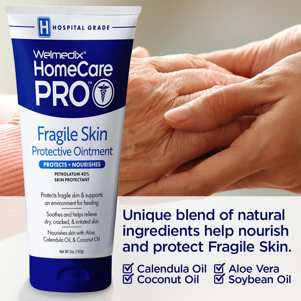 Welmedix Fragile Skin Ointment packaging-closeup for reliable at-home care.