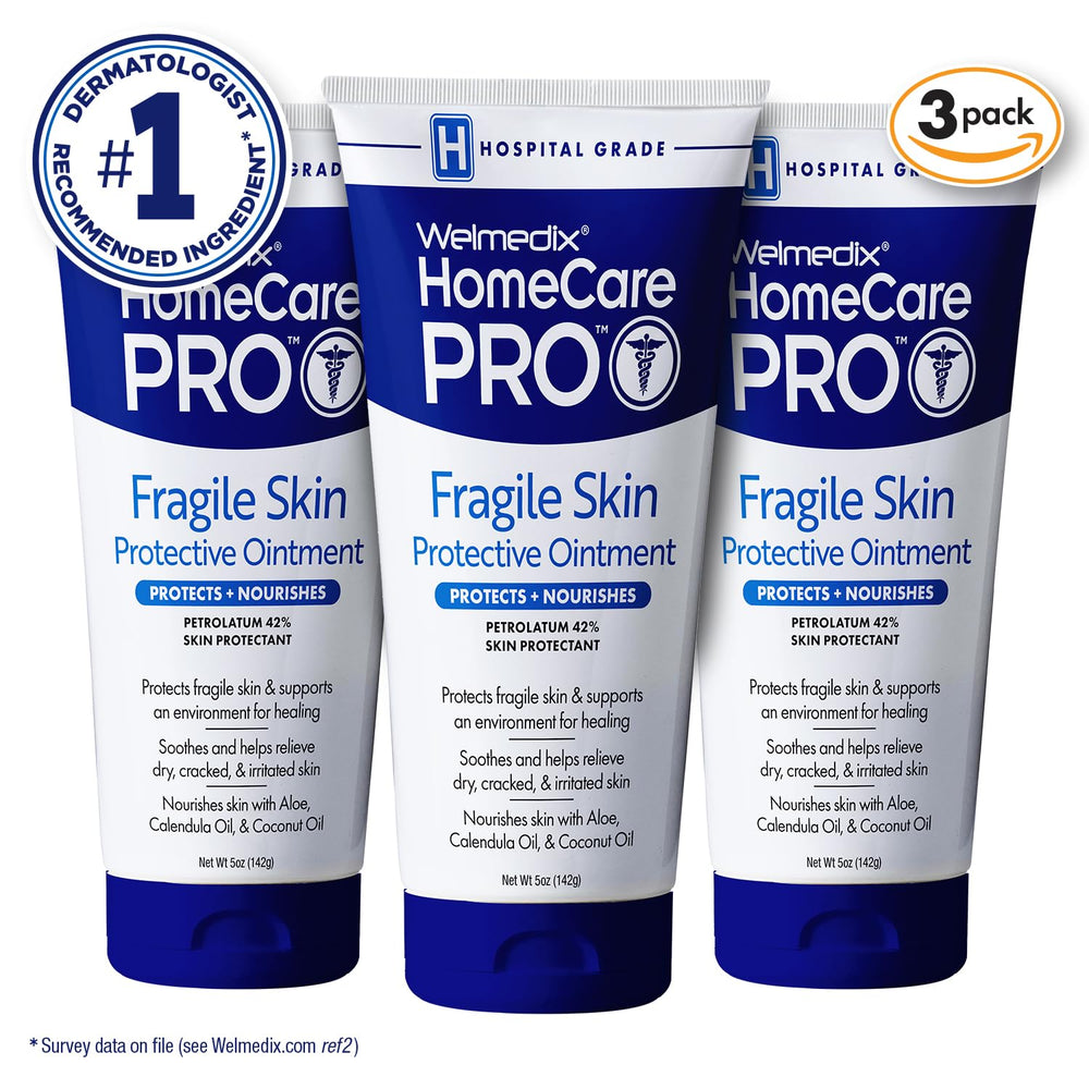 Welmedix Fragile Skin Ointment label closeup shows calendula and natural ingredients.