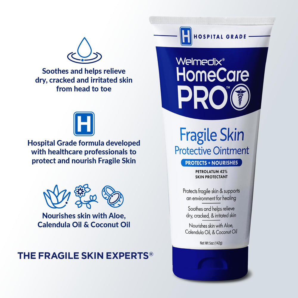 Welmedix Fragile Skin Ointment texture closeup shows smooth, easy application.