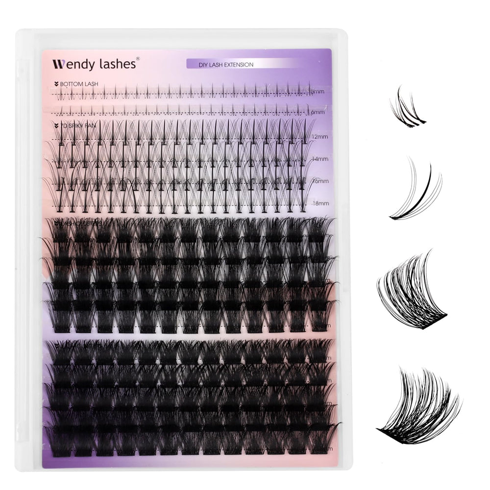 Wendy Lashes cluster lashes DIY kit with 12-18 mixed D curl clusters for customizable looks.