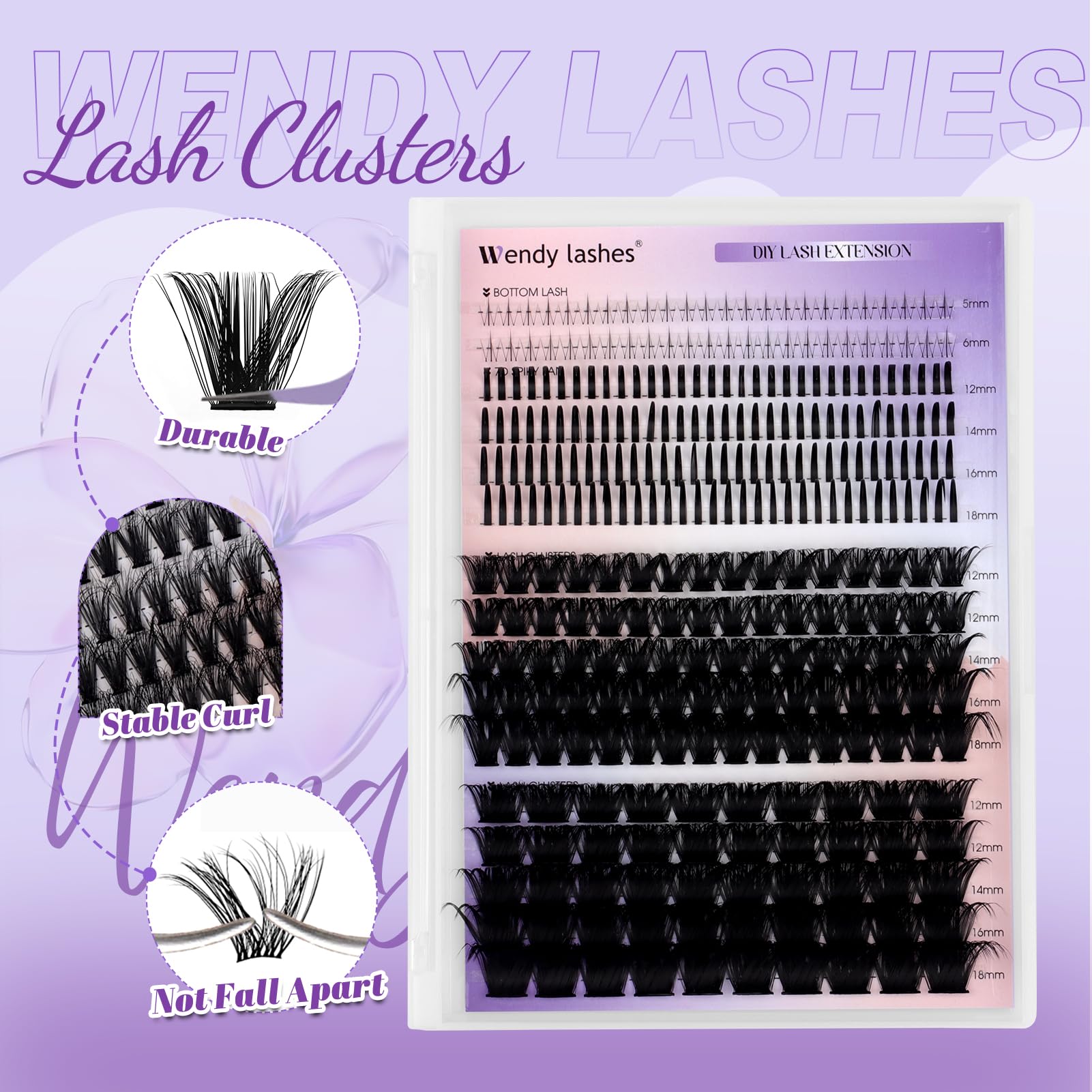 Wendy Lashes manga mink clusters close-up highlight natural volume and easy application.