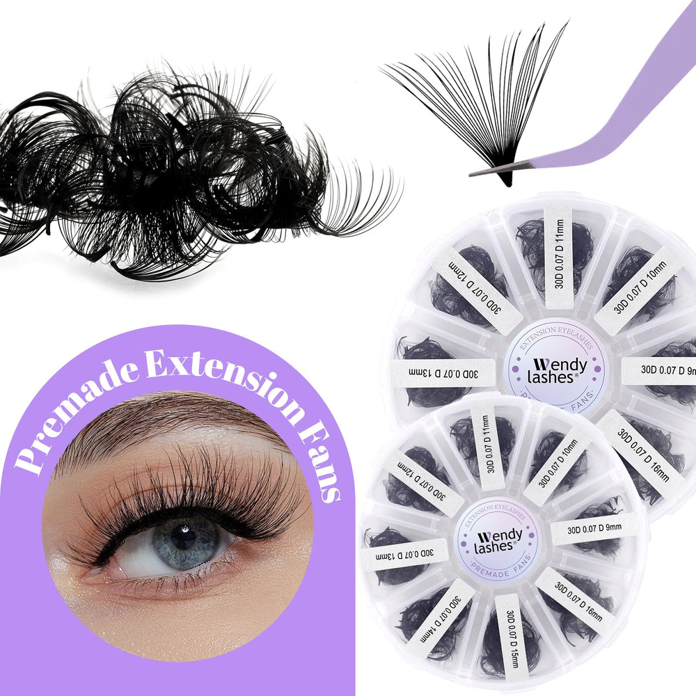 Wendy Lashes Premade Fans thin base 0-07mm blends discreetly with lash line