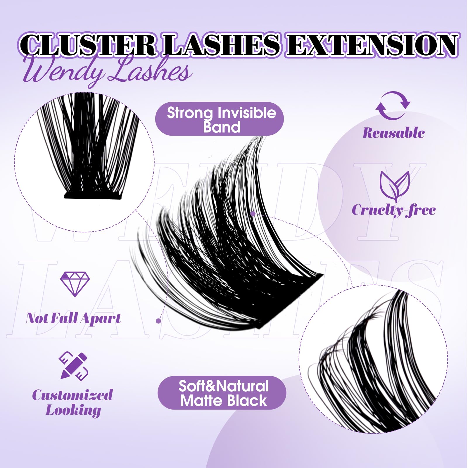 Wendy Lashes strong base clusters prevent fallout for reliable wear.