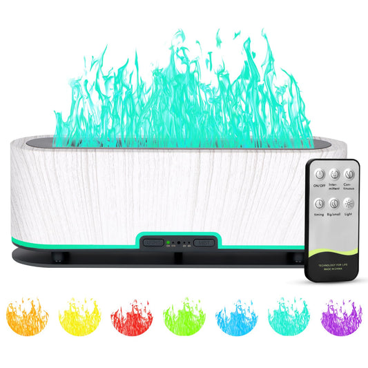 WENPHONE Colorful Flame Diffuser front view with ambient mist and glow for cozy living spaces