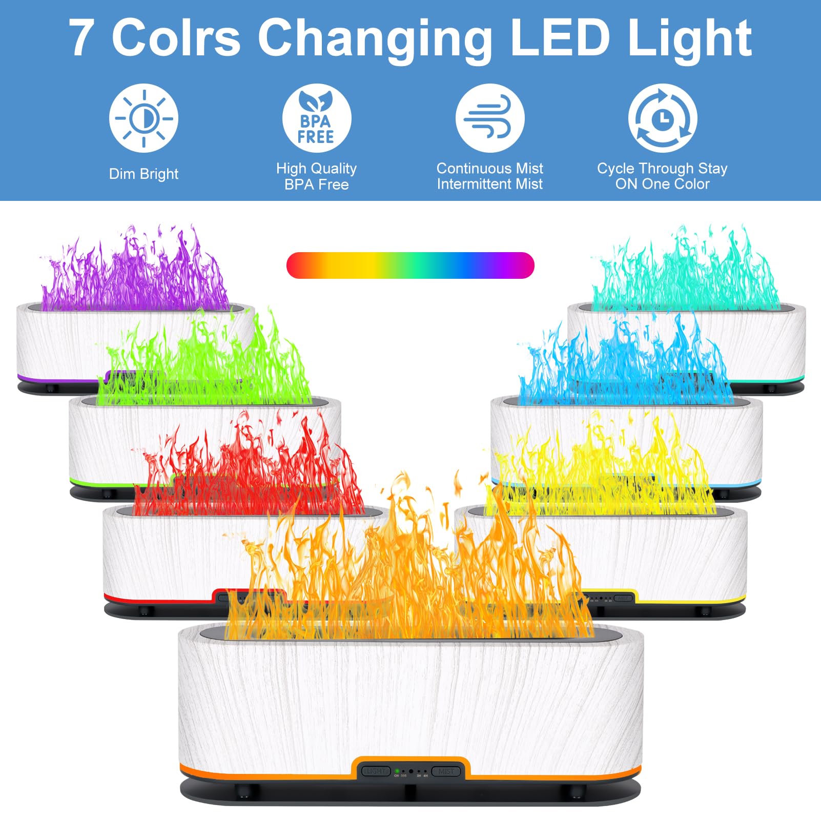 WENPHONE Colorful Flame Diffuser mist angle highlighting 200ml capacity for long use