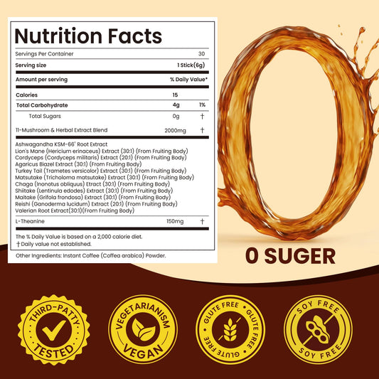 Close-up of 11 in 1 adaptogenic mushroom coffee with Ashwagandha KSM-66