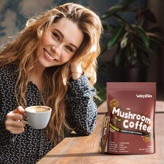 Instant mushroom coffee prepared in a cup