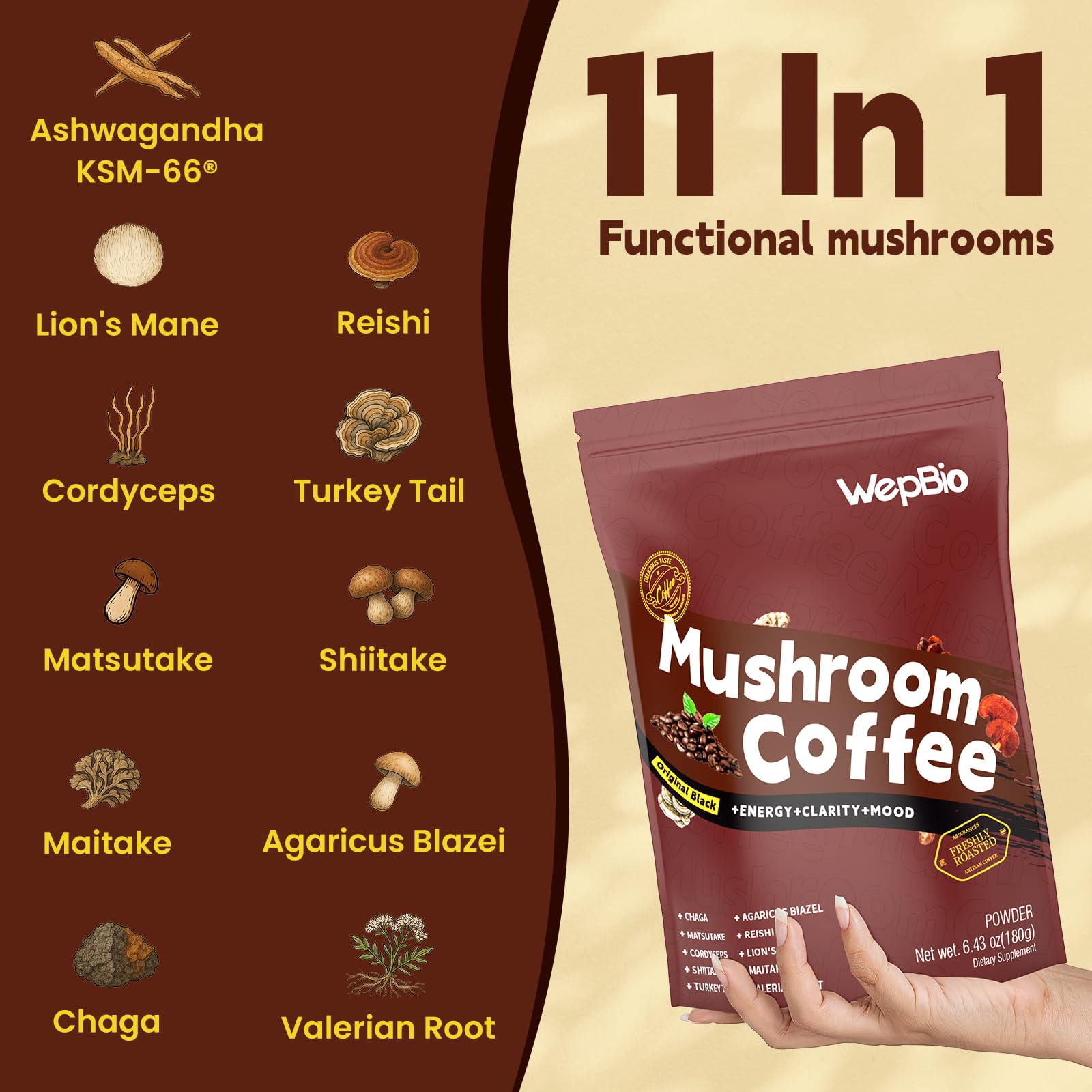 Mushroom coffee mocha flavor pouch